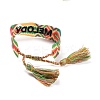 Word Melody Polycotton(Polyester Cotton) Braided Bracelet with Tassel Charm BJEW-F429-04-3