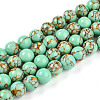 Synthetic Gold Line Turquoise Beads Strands G-A255-A03-02B-4