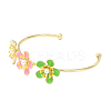 Alloy Flower with Imitation Pearl Beaded Open Cuff Bangle for Women BJEW-D054-02G-03-3