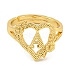 Heart with Letter & Flower Rack Plating Brass Adjustable Rings for Women RJEW-I105-05G-A-2