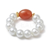 Oval Synthetic Turquoise & Natural Red Aventurine & Aquamarine Beaded Finger Rings RJEW-JR00768-5