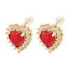 Heart Brass Micro Pave Cubic Zirconia Stud Earrings EJEW-K325-02G-2