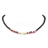 Shell Pearl & Faceted Round Black Glass Beaded Necklaces NJEW-JN05455-2