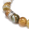 Natural Striped Agate Round Beaded Stretch Bracelet BJEW-JB08607-4