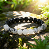 Natural White Jade & Synthetic Non-magnetic Hematite & Glass Round Beads Stretch for Men Women  BP7184-1