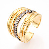 Brass Micro Pave Clear Cubic Zirconia Cuff Rings for Women KK-T074-09G-4
