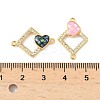 Brass Micro Pave Clear Cubic Zirconia & Shell Rhombus with Heart Connector Charms KK-I357-02G-3