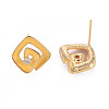 Brass Micro Pave Clear Cubic Zirconia Stud Earring Findings with Enamel KK-S356-624G-NF-4