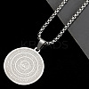 304 Stainless Steel Flat Round with Muslim Islamic Engraving Arabic Scriptures Pendant Necklaces for Men AL5899-2-1