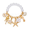 Ocean Alloy Enamel Starfish Shell Shape Multi Charm Round Plastic Beaded Stretch Bracelets for Women WG120C7-01-1
