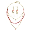 Rondelle 304 Stainless Steel & Glass Beaded Layered Necklace and Earring Set Set for Women SJEW-JS01384-02-3