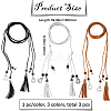 3Pcs 3 Colors Bohemian Imitation Leather Braided Tassel Wrap Chain Belts AJEW-GF0011-98-2