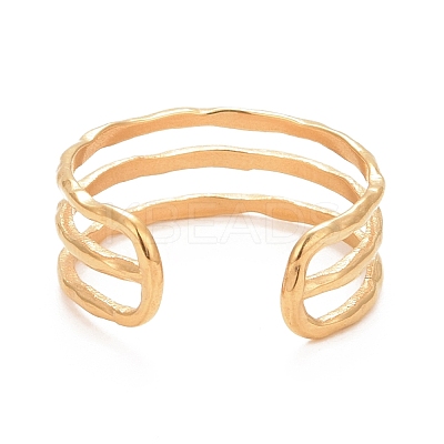 Ion Plating(IP) 304 Stainless Steel Triple Line Open Cuff Ring for Women X-RJEW-C025-12G-1