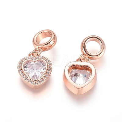 Brass Micro Pave Cubic Zirconia European Dangle Charms ZIRC-E163-18RG-1