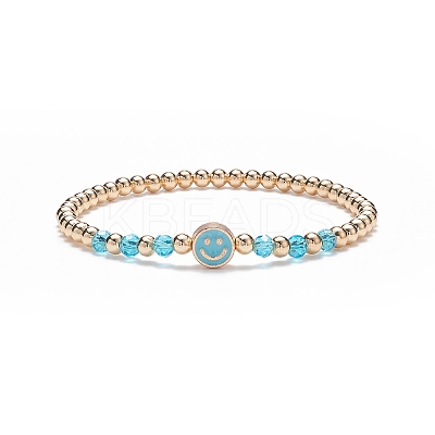 5Pcs 5 Colors Alloy Enamel Smiling Face & Brass & Glass Beaded Stretch Bracelets Set for Women BJEW-JB08774-1
