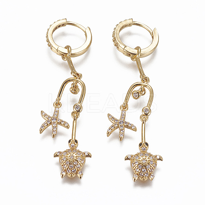 Brass Micro Pave Cubic Zirconia Dangle Hoop Earrings EJEW-F224-04-1