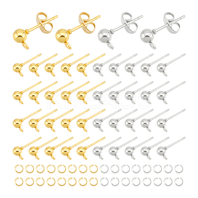 120Pcs 2 Colors Iron Ball Stud Earring Post KK-UN0001-70-1