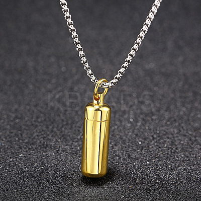 316L Stainless Steel Pill Shape Urn Ashes Pendant Necklace with Box Chains BOTT-PW0001-012G-1