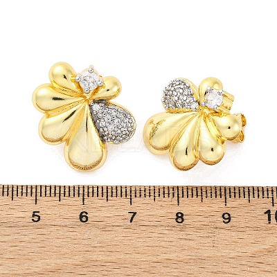 Flower Brass Micro Pave Clear Cubic Zirconia Stud Earrings EJEW-H158-12GP-1