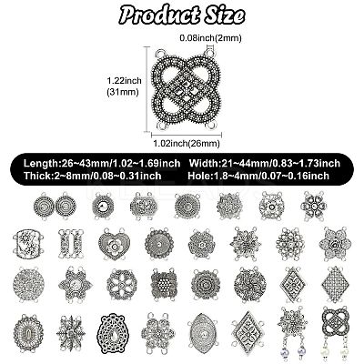 60Pcs 30 Styles Tibetan Style Zinc Alloy Multi-Strand Links FIND-CJ0003-63-1