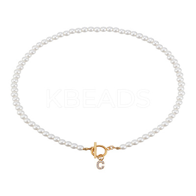 1Pc Brass Clear Cubic Zirconia Letter Pendant Necklaces NJEW-LP0001-32C-1