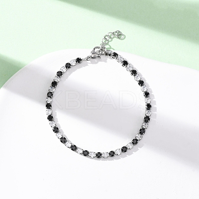 304 Stainless Steel with Cubic Zirconia Link Chain Bracelets for Women BJEW-G754-01A-P01-1