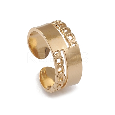 Ion Plating(IP) 304 Stainless Steel Curb Chains Shape Open Cuff Rings for Women RJEW-G285-35G-1