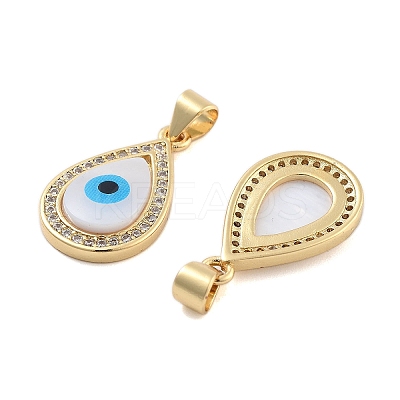 Brass Pave Cubic Zirconia With Shell And Enamel Pendants KK-U009-07G-1