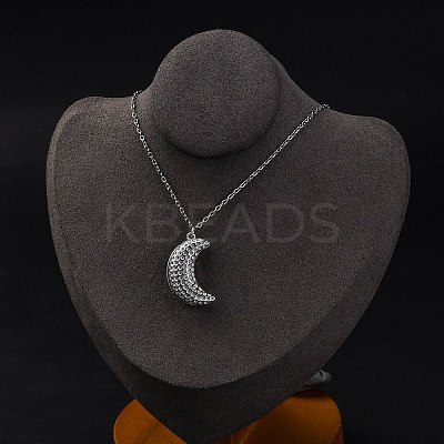 304 Stainless Steel Openable Moon Pendant Cable Chain Necklaces for Women STAS-Z114-18P-1