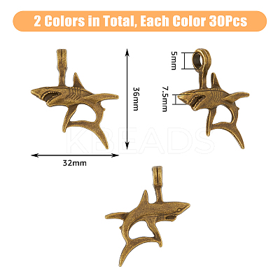 60Pcs 2 Colors Tibetan Style Alloy Pendants TIBEP-DC0001-26-1