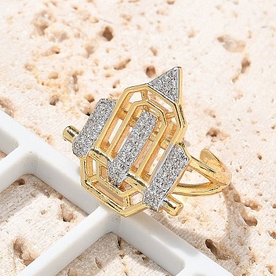 Brass Micro Pave Clear Cubic Zirconia Cuff Finger Rings for Women RJEW-U033-01GP-1