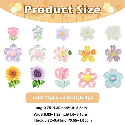 11Pcs 11 Styles Opaque & Transparnt Resin Flowers Cabochons RESI-YW0005-41-1
