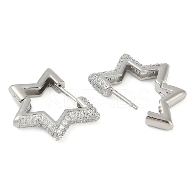 Rack Plating Star Brass Micro Pave Cubic Zirconia Hoop Earrings EJEW-Z059-15P-01-1