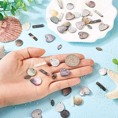 50Pcs 5 Styles Natural Black Lip Shell & Freshwater Pendants SHEL-TA0001-22-1
