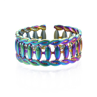 304 Stainless Steel Twist Rope Shape Cuff Ring RJEW-N038-083-1