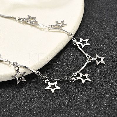 304 Stainless Steel Star Charm Bracelets BJEW-R021-02P-1