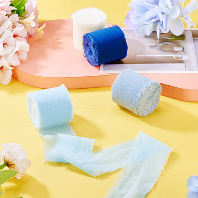 4 Rolls 4 Colors Frayed Polyester Ribbon OCOR-TA0002-87C-1