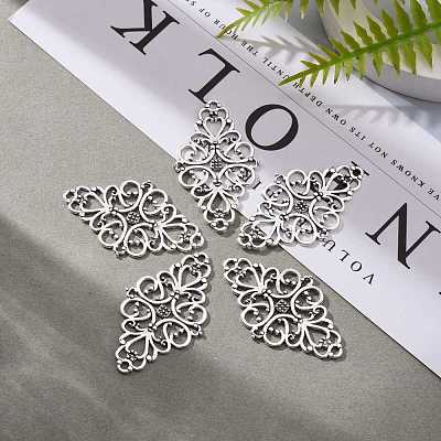 Tibetan Style Alloy Rhombus Filigree Joiners Links TIBE-5377-AS-LF-1