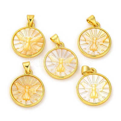 Natural Yellow Shell Carved Moth Pendants KK-D537-04G-01-1