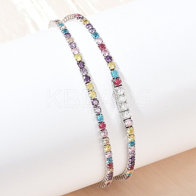 925 Sterling Silver Pave Colorful Cubic Zirconia Tennis Necklaces for Women NJEW-C096-01B-P01-1