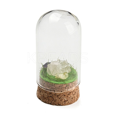 Natural Rose Quartz Nuggets Display Decoration with Glass Dome Cloche Cover DJEW-B009-03C-1