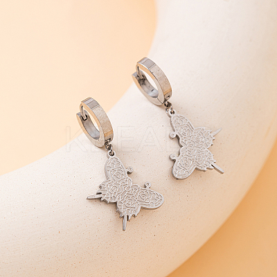 Vintage French Style 201 Stainless Steel Butterfly Hoop Earrings for Sweet Daily Dating Outfits VI4462-2-1