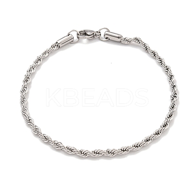 Tarnish Resistant 3MM 304 Stainless Steel Rope Chain Bracelets for Women BJEW-R318-01P-1