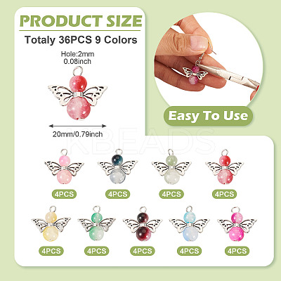 36Pcs 9 Colors Imitation Jade Glass Pendants PALLOY-TAC0198-1