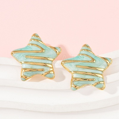 304 Stainless Steel Enamel Star Stud Earrings STAS-D368-04G-1