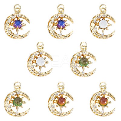 8Pcs 4 Colors Brass Micro Pave Clear Cubic Zirconia Glass Pendants FIND-SZ0005-82-1