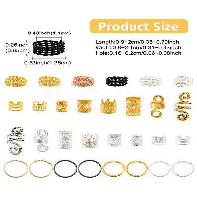 130Pcs 26 Styles Alloy/Aluminum/Iron Hair Coil Cuffs OHAR-CJ0001-04-1