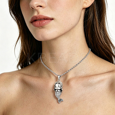 Duo Tone Alloy & Brass 3D Mermaid Pendant Necklaces for Women WGFCFC6-01-1