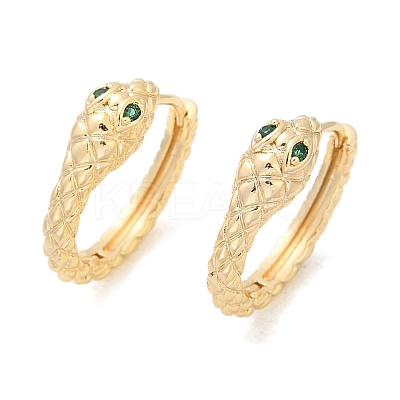 Brass Green Cubic Zirconia Hoop Earrings EJEW-Q016-12G-1