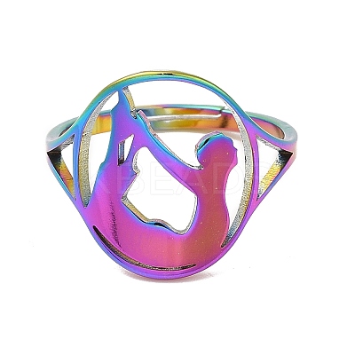 Ion Plating(IP) 304 Stainless Steel Yoga Adjustable Ring for Women RJEW-M149-27RC-1